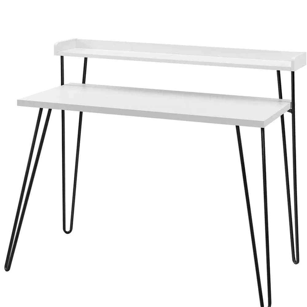 Wohnen Design Schreibtisch mit Aufsatz in Weiß - Prasido