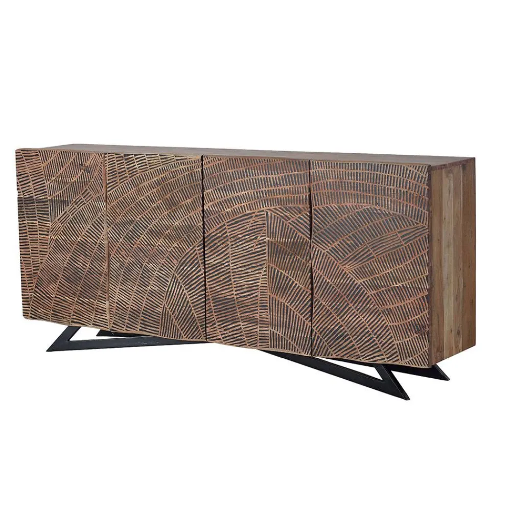 Wohnen Design Sideboard aus Akazienholz mit Schnitzerei - Merlan