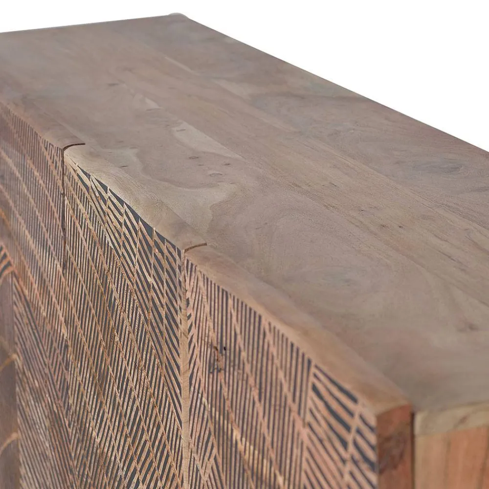 Wohnen Design Sideboard aus Akazienholz mit Schnitzerei - Merlan