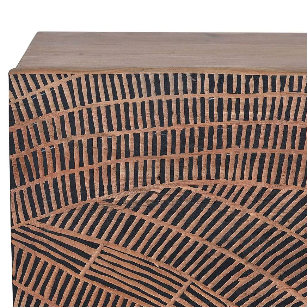 Wohnen Design Sideboard aus Akazienholz mit Schnitzerei - Merlan
