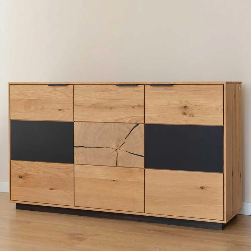 Wohnen Design Sideboard aus Eiche und Glas - Masicuri
