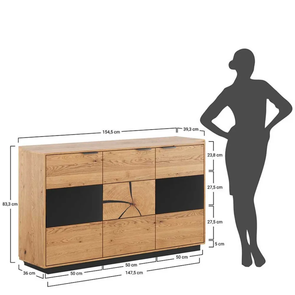 Wohnen Design Sideboard aus Eiche und Glas - Masicuri