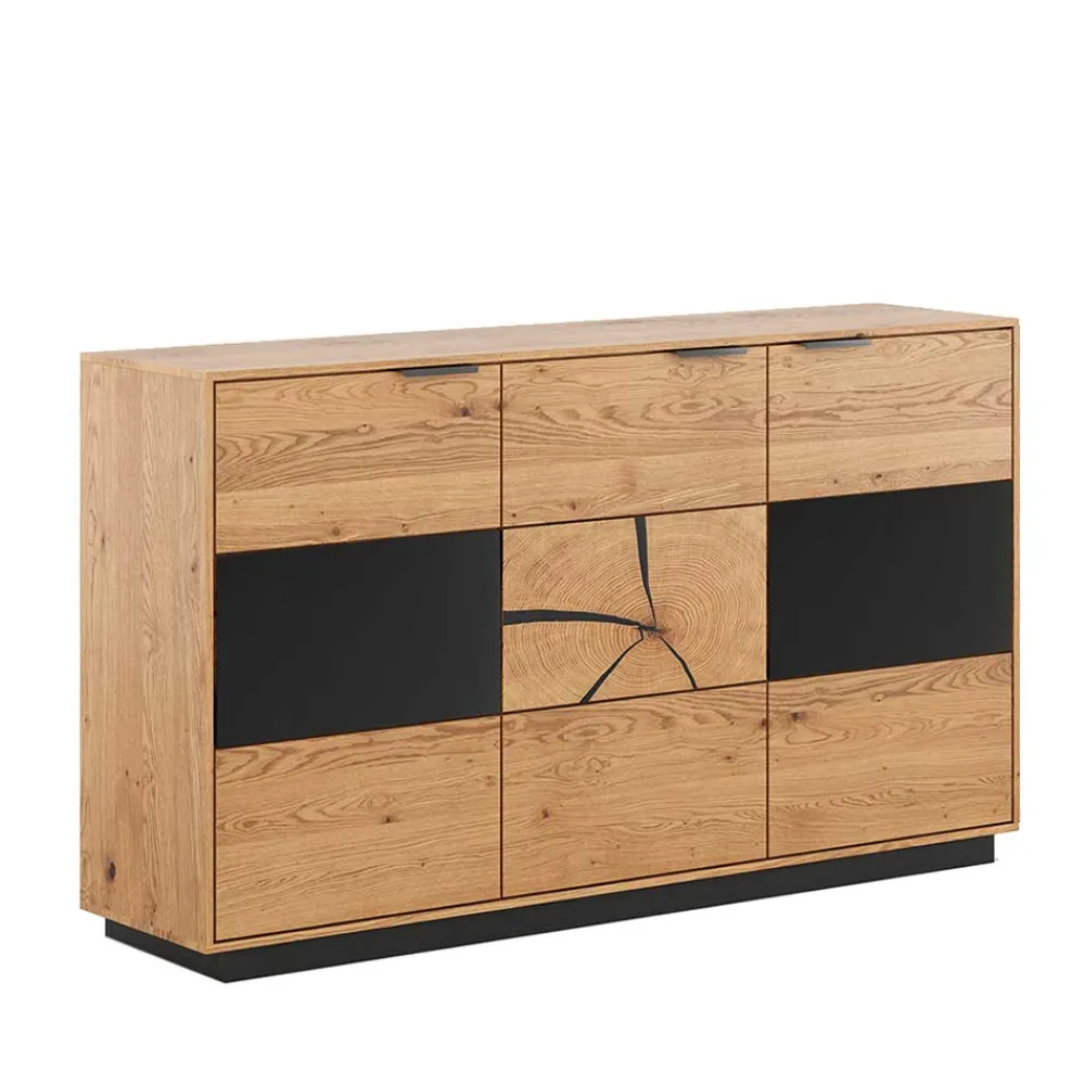 Wohnen Design Sideboard aus Eiche und Glas - Masicuri