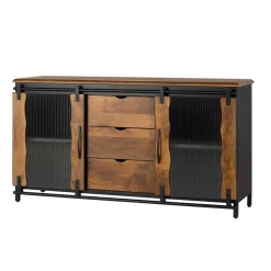 Wohnen Schwarze Möbel|Sideboards & Kommoden*Design Sideboard aus Mangoholz und Metall - Aglia