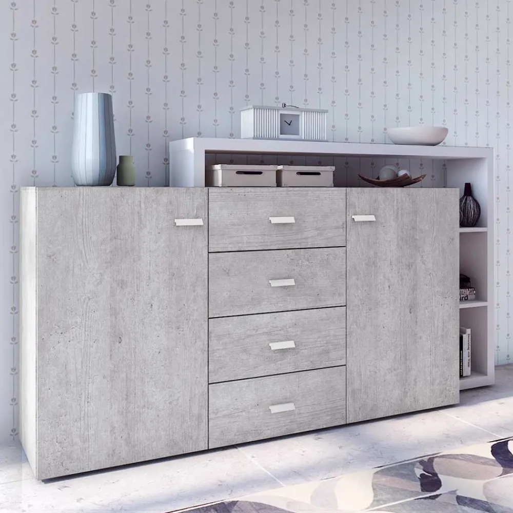 Wohnen Küchenschränke|Sideboards*Design Sideboard in Beton Optik & Weiß - Venatio