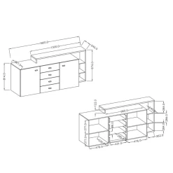 Wohnen Küchenschränke|Sideboards*Design Sideboard in Beton Optik & Weiß - Venatio