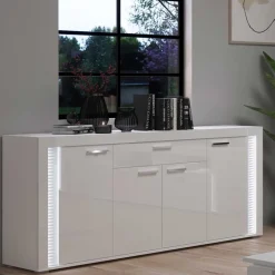 Wohnen Design Sideboard mit LED in Weiß Hochglanz - Gomata
