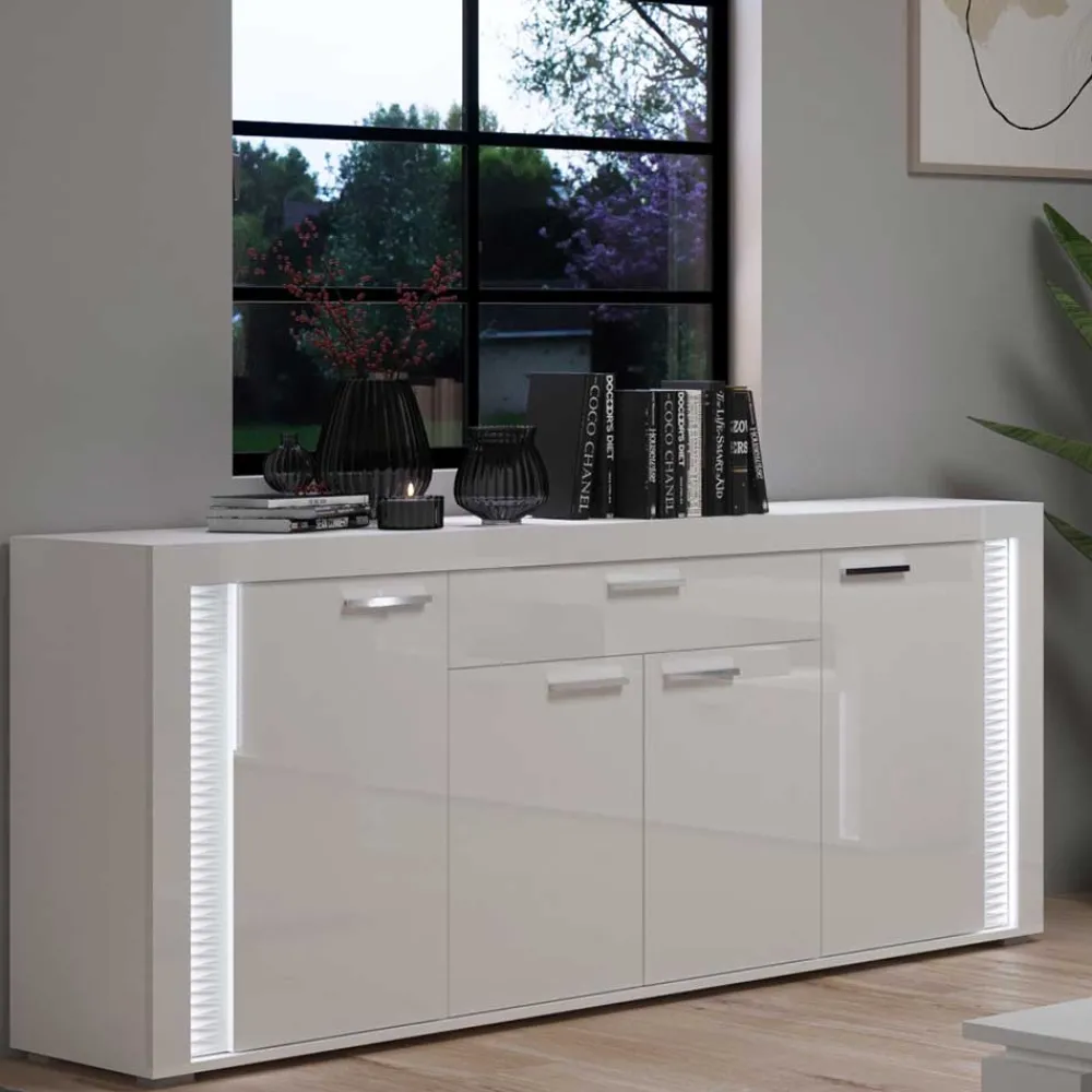 Wohnen Design Sideboard mit LED in Weiß Hochglanz - Gomata