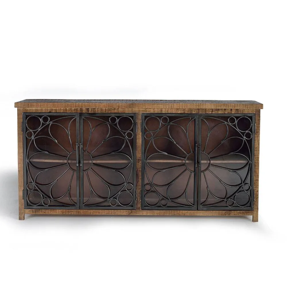 Wohnen Landhausmöbel|Küchenschränke*Design Sideboard mit vier Glas Metalltüren - Everton