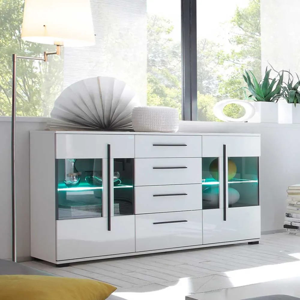 Wohnen Design Sideboard Nennja in Weiß Hochglanz Glas