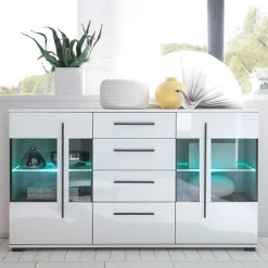 Wohnen Design Sideboard Nennja in Weiß Hochglanz Glas