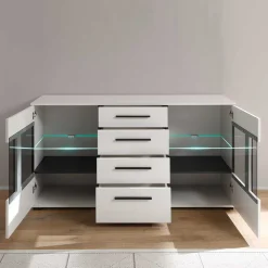 Wohnen Design Sideboard Nennja in Weiß Hochglanz Glas