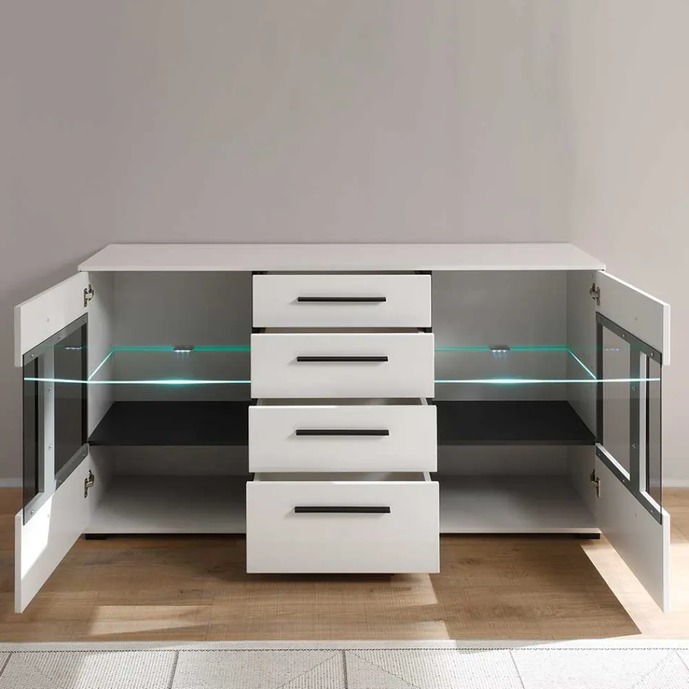Wohnen Design Sideboard Nennja in Weiß Hochglanz Glas