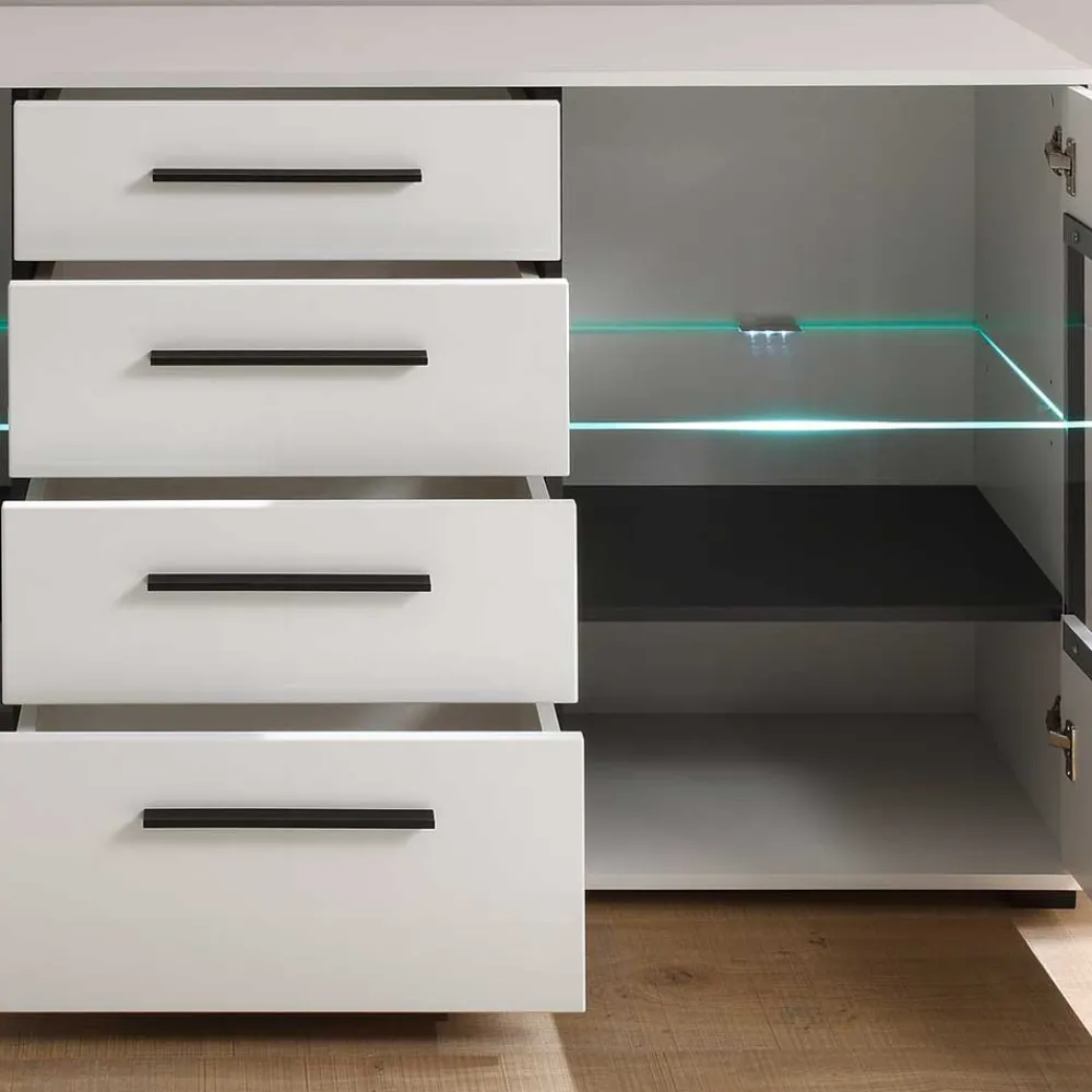 Wohnen Design Sideboard Nennja in Weiß Hochglanz Glas