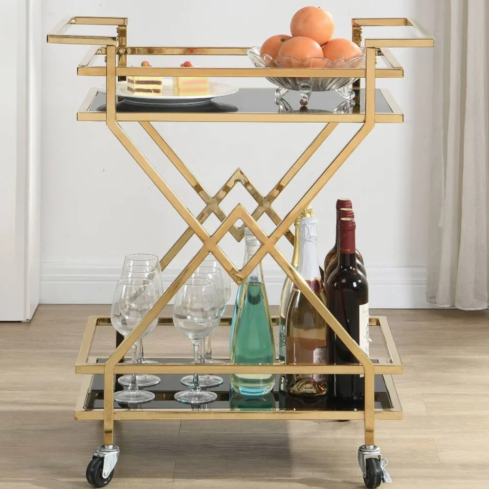 Wohnen Design Teewagen in Schwarz und Gold - Ranieros