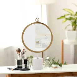 Wohnen Spiegel|Flurspiegel*Design Tischspiegel in Weiß mit Gold - Tihano