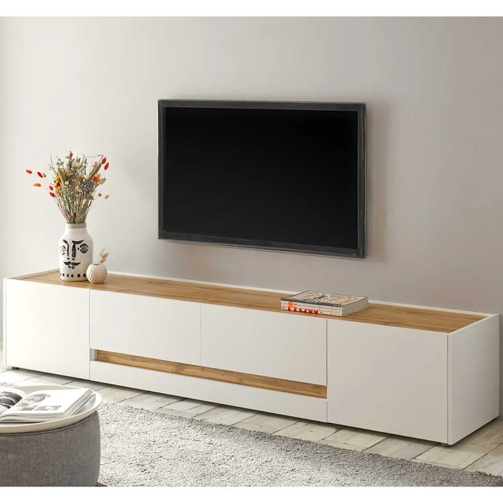 Wohnen Design TV Board in Weiß & Wildeiche Optik - Nonessia