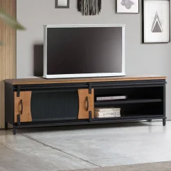 Wohnen Design TV Lowboard aus Mangoholz und Metall - Aglia
