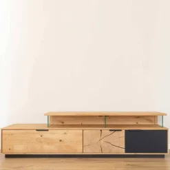 Wohnen Design TV-Lowboard aus Eiche mit Glas - Masicuri