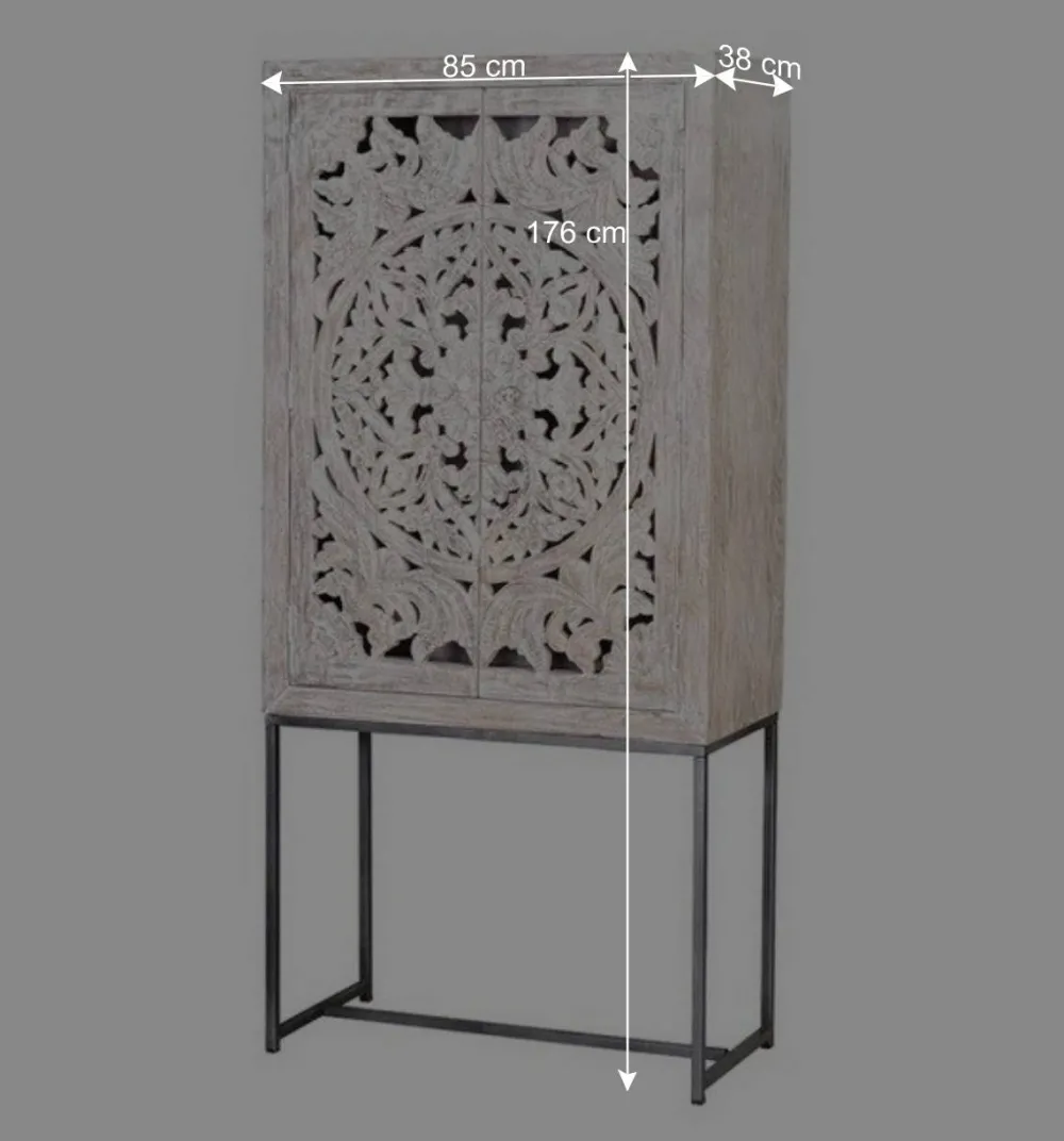 Wohnen Design Vintageschrank in White Wash Mangoholz - Fudorus