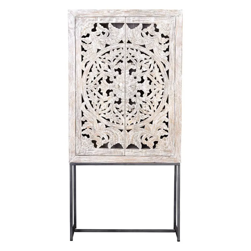 Wohnen Design Vintageschrank in White Wash Mangoholz - Fudorus