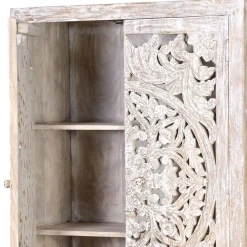 Wohnen Design Vintageschrank in White Wash Mangoholz - Fudorus