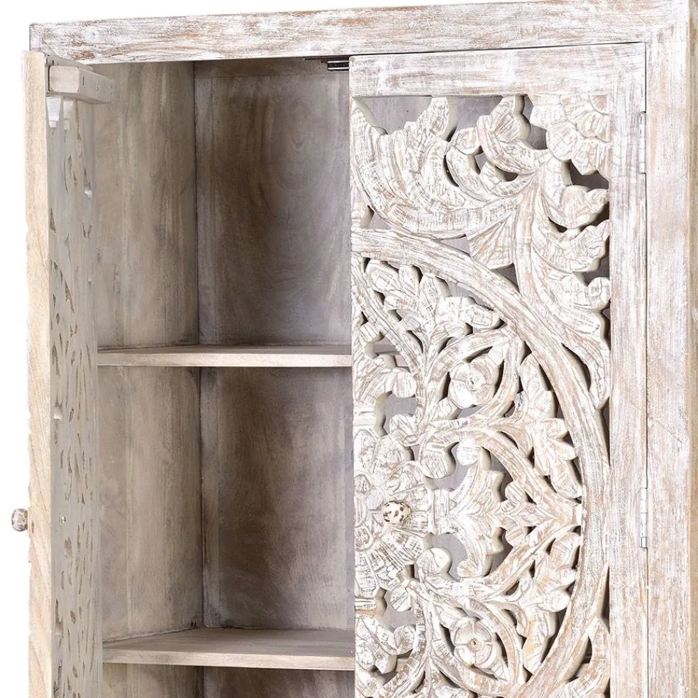 Wohnen Design Vintageschrank in White Wash Mangoholz - Fudorus