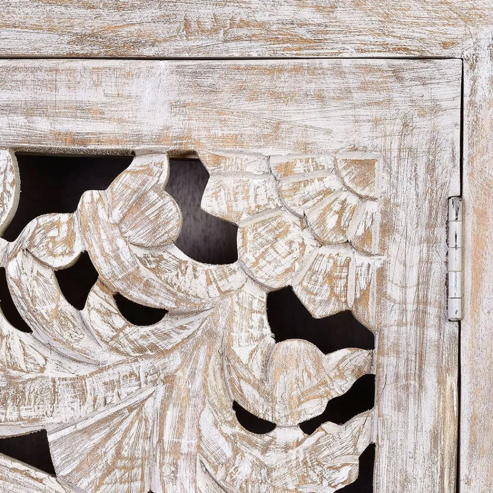 Wohnen Design Vintageschrank in White Wash Mangoholz - Fudorus