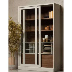 Wohnen Vitrinen|Wohnzimmer-Vitrinen*Design Vitrinenschrank mit Glas-Schiebetüren - Cretasa