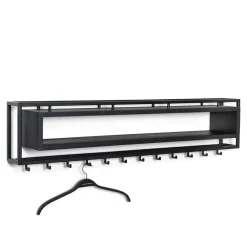 Wohnen Schwarze Möbel|Loft Möbel*Design Wandgarderobe mit Ablagefach in Schwarz - Acke I