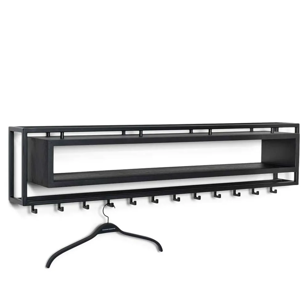 Wohnen Schwarze Möbel|Loft Möbel*Design Wandgarderobe mit Ablagefach in Schwarz - Acke I