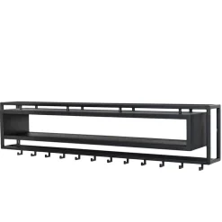 Wohnen Schwarze Möbel|Loft Möbel*Design Wandgarderobe mit Ablagefach in Schwarz - Acke I