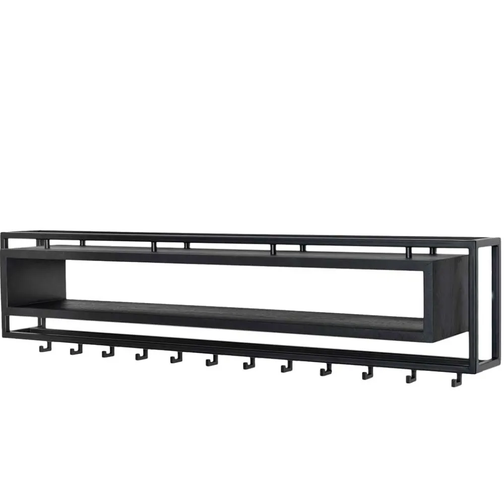 Wohnen Schwarze Möbel|Loft Möbel*Design Wandgarderobe mit Ablagefach in Schwarz - Acke I