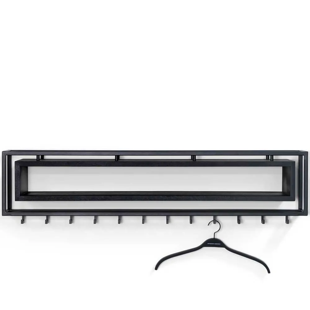 Wohnen Schwarze Möbel|Loft Möbel*Design Wandgarderobe mit Ablagefach in Schwarz - Acke I