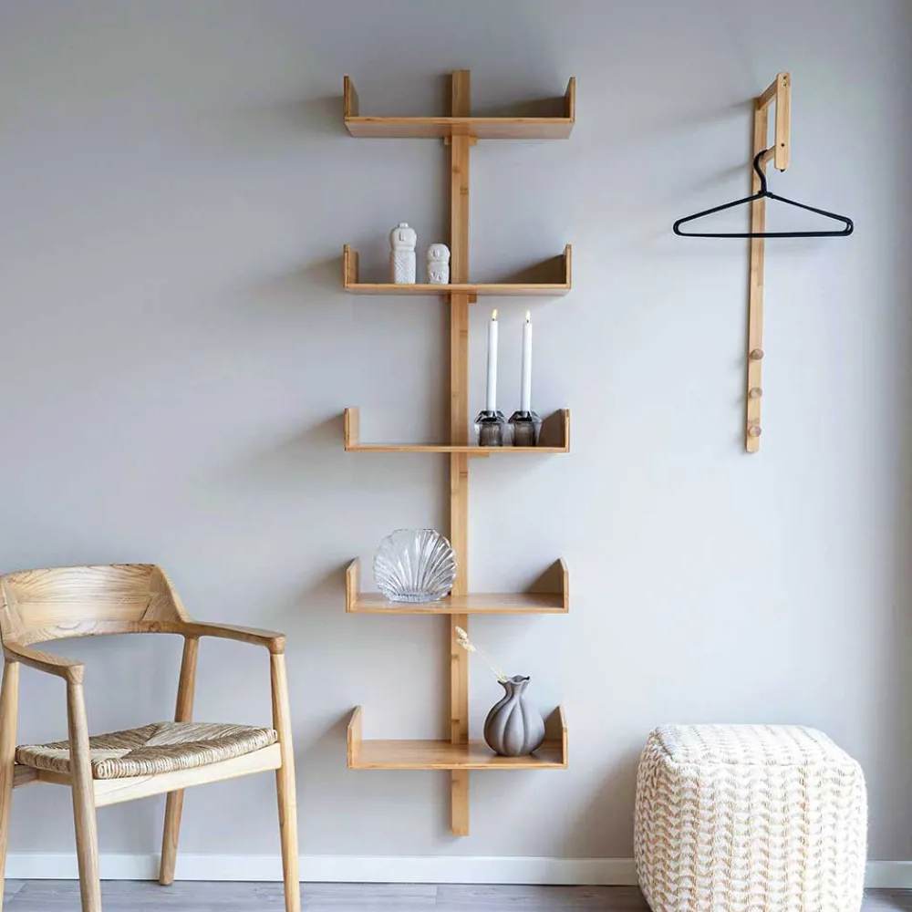 Wohnen Design Wandregal aus Bambus in Natur - Rasfera