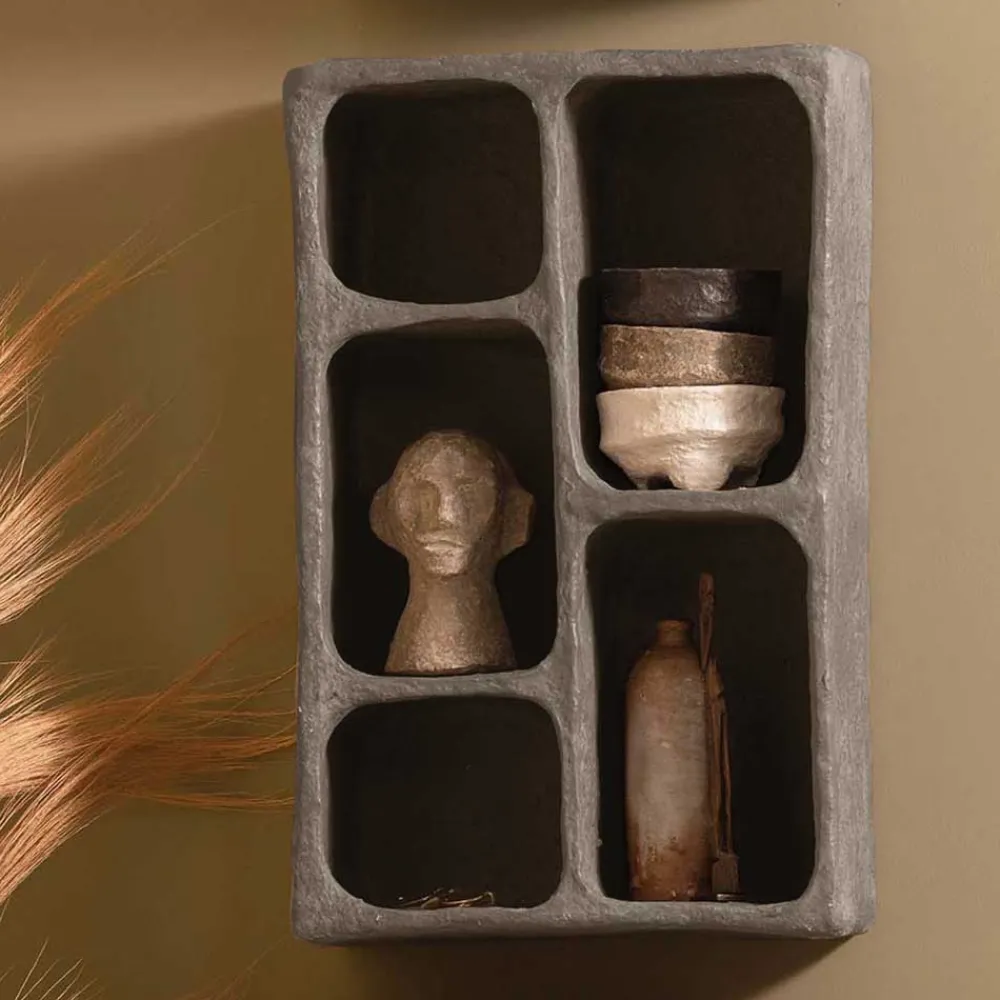 Wohnen Design Wandregal in Grau aus Pappmaschee - Dattilo