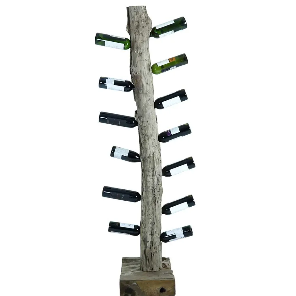 Wohnen Design Weinregal aus Holzstamm Teak massiv - Teako