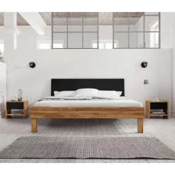 Wohnen Jugendbetten*Design Wildeiche Bett & Nachttische - Olbysca (dreiteilig)