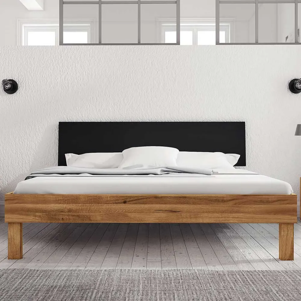 Wohnen Schwarze Möbel|Naturholzmöbel*Design Wildeichebett mit schwarzem Kopfteil - Olbysca I