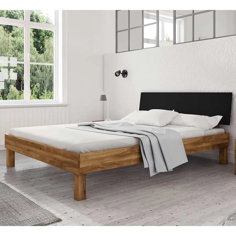 Wohnen Schwarze Möbel|Naturholzmöbel*Design Wildeichebett mit schwarzem Kopfteil - Olbysca I