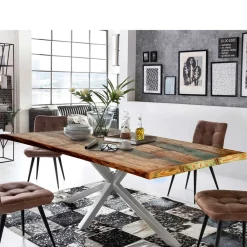 Wohnen Graue Möbel|Naturholzmöbel*Designer Altholz Esstisch in Mehrfarbig - Dembley