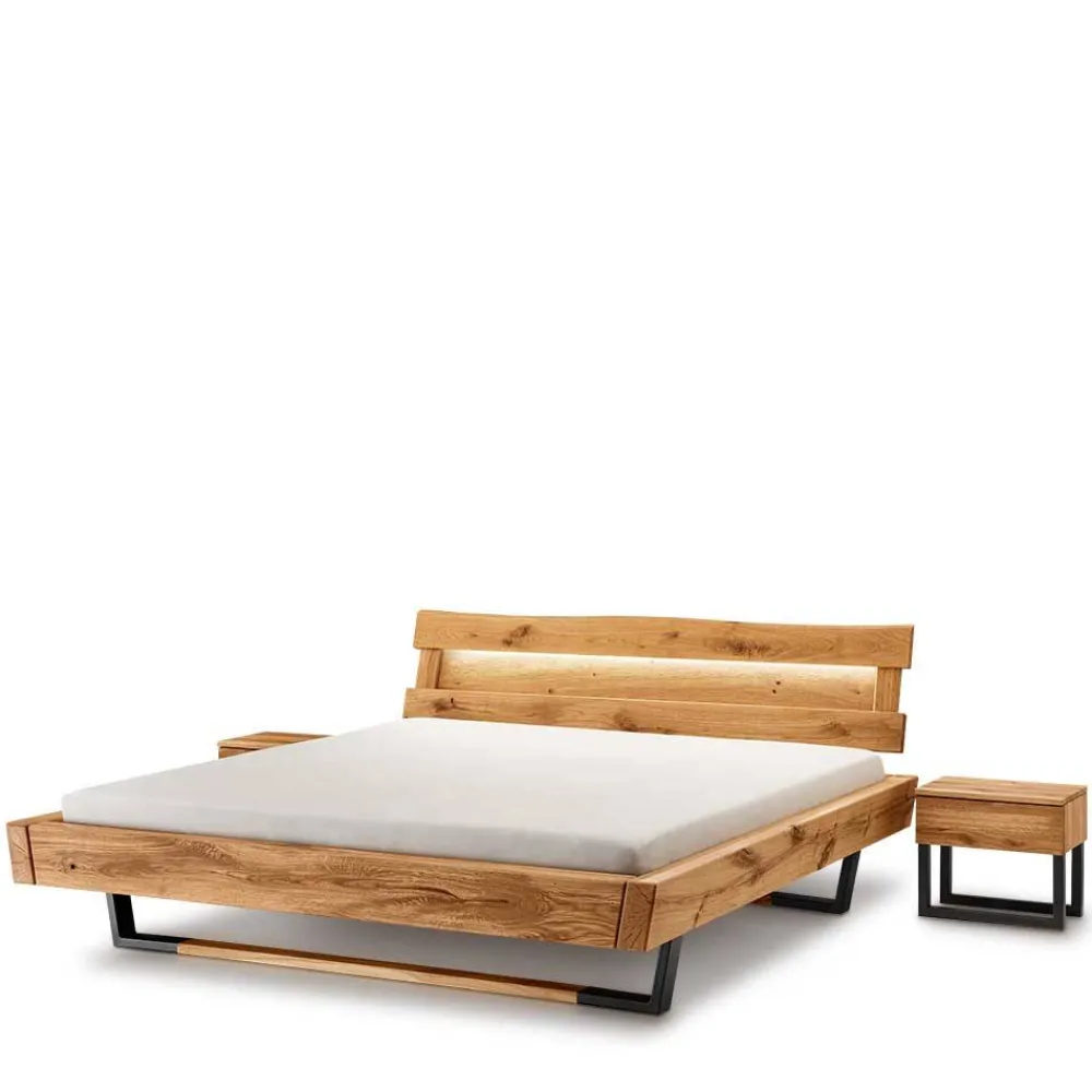 Wohnen Schwarze Möbel|Naturholzmöbel*Designer Balkenbett mit LED Beleuchtung - Syrecs