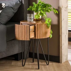 Wohnen Telefontische*Designer Beistelltisch mit Schublade in Rund - Baina