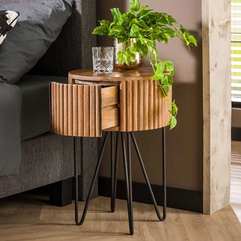 Wohnen Telefontische*Designer Beistelltisch mit Schublade in Rund - Baina