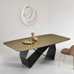 Wohnen Designermöbel*Designer Esstisch mit Strukturglas Platte in Bronze - Curney