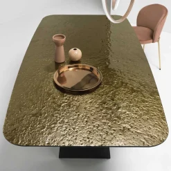 Wohnen Designermöbel*Designer Esstisch mit Strukturglas Platte in Bronze - Curney