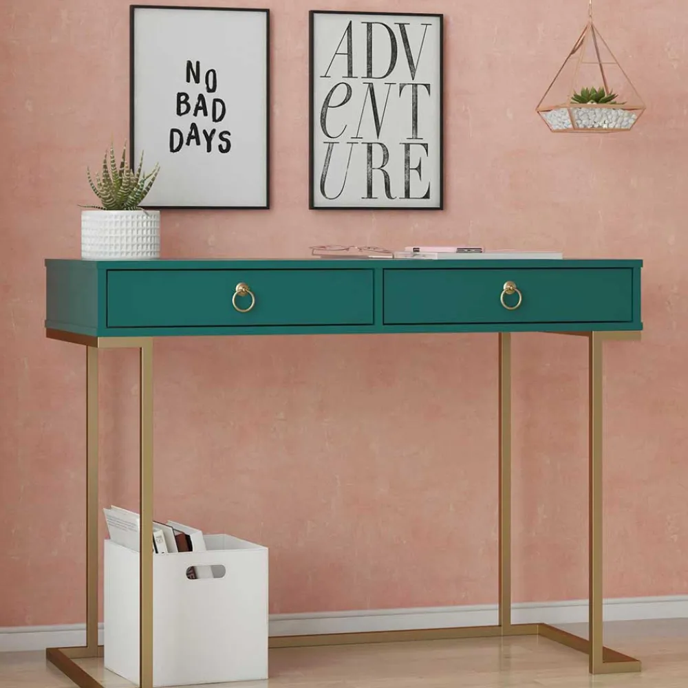 Wohnen Bürotische*Designer Schreibtisch in Petrol und Messing - Belego