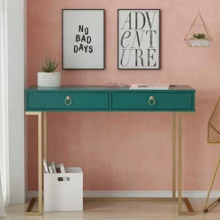 Wohnen Bürotische*Designer Schreibtisch in Petrol und Messing - Belego