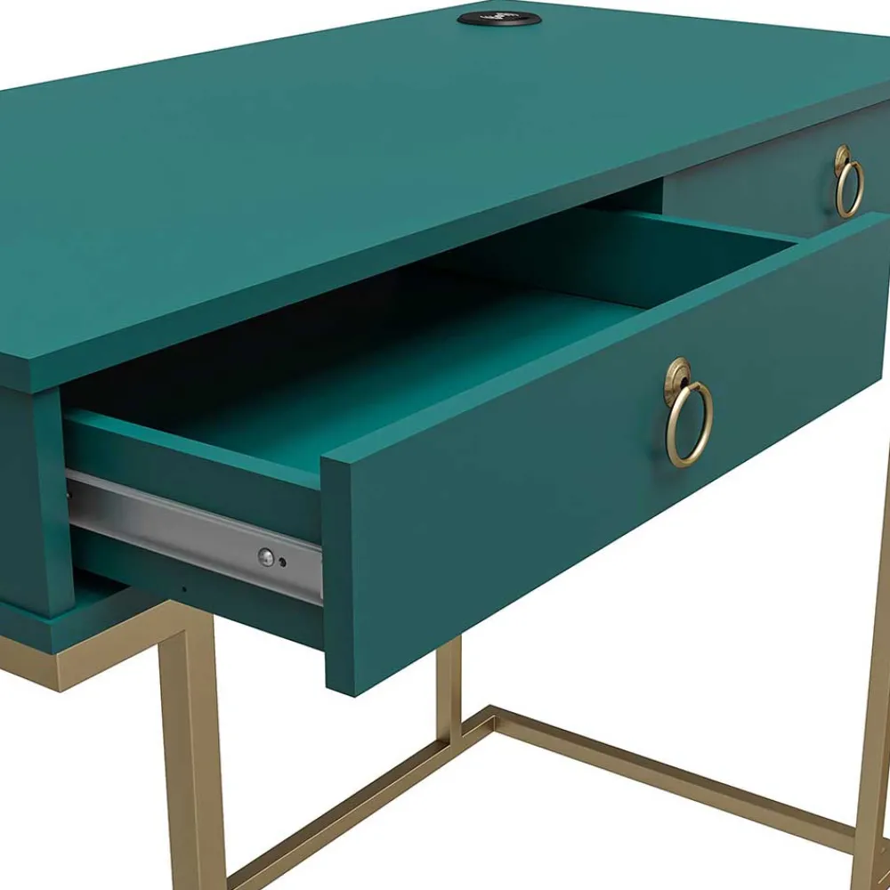 Wohnen Bürotische*Designer Schreibtisch in Petrol und Messing - Belego