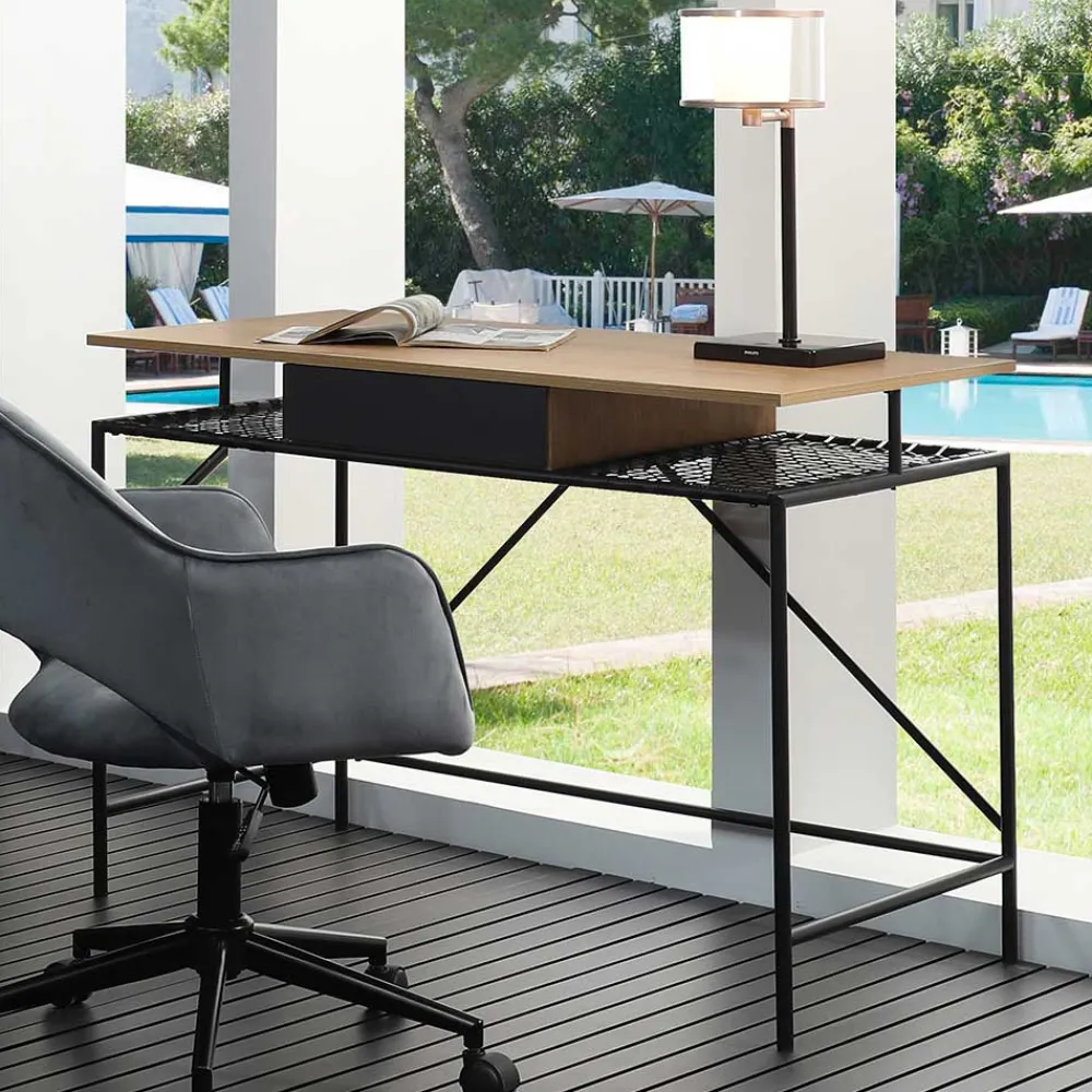 Wohnen Rattanmöbel*Designer Schreibtisch mit Ablagen aus Kunstrattan - Zavias